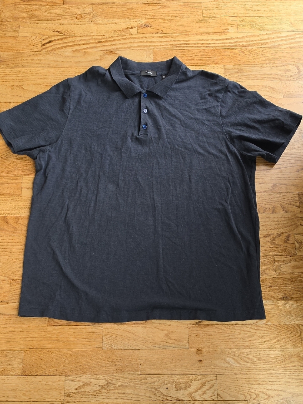 (XXL) Theory Men's Navy Polo Shirt with Button Placket Cotton Breathable Natural